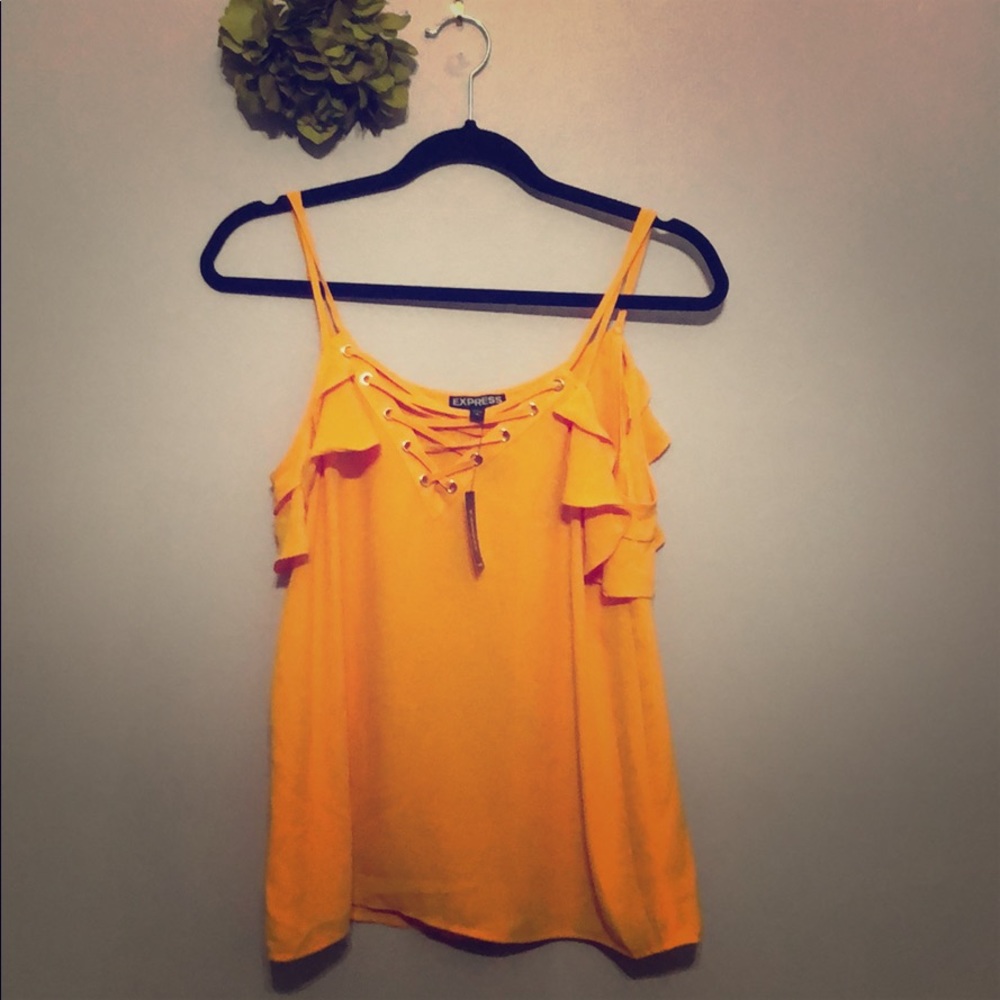 Express yellow ruffle spaghetti strap